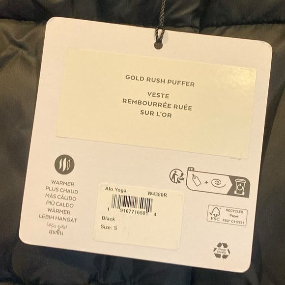 NWT Alo Yoga gold rush puffer BLACK Size S - Picture 3 of 3